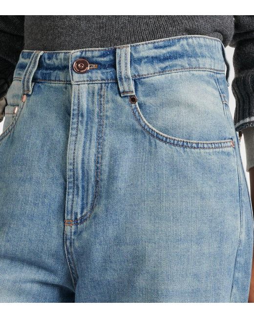 Jeans a gamba larga e vita alta di Brunello Cucinelli in Blue