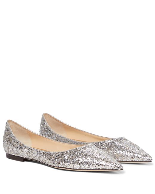 Jimmy Choo Leather Love Glitter Ballet Flats | Lyst