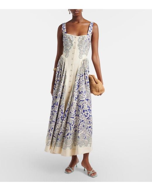 ALÉMAIS White Printed Linen-Blend Dress