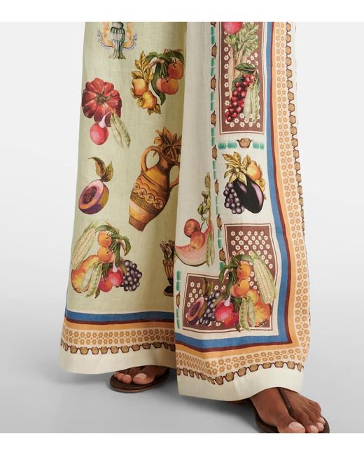 ALÉMAIS Metallic Mercado Printed Linen Wide-Leg Pants