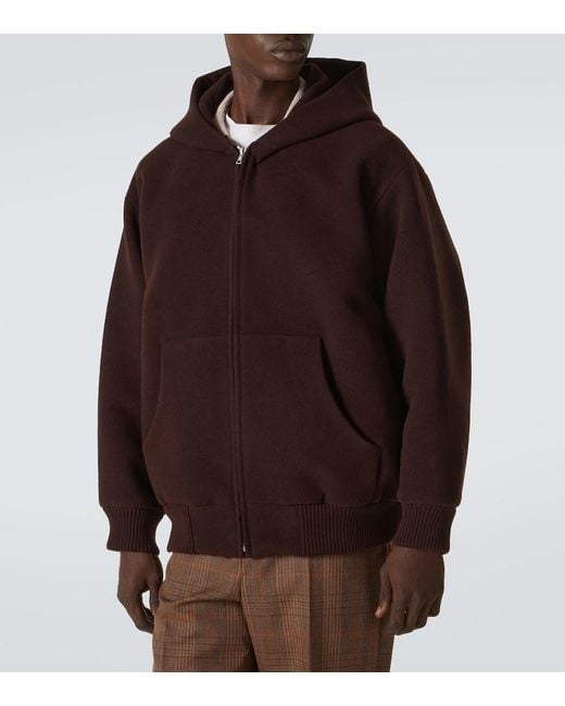 Auralee Brown Oversized Wool Pile Hoodie for men
