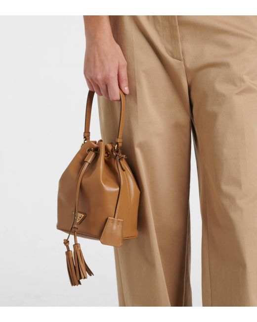 Prada Brown Small Leather Bucket Bag