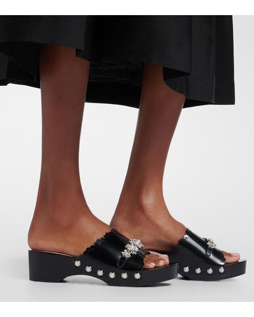 Simone Rocha Black Embellished Leather Clogs