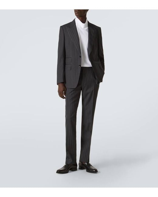 Tom Ford Blue Pinstripe Wool And Mohair Suit for men
