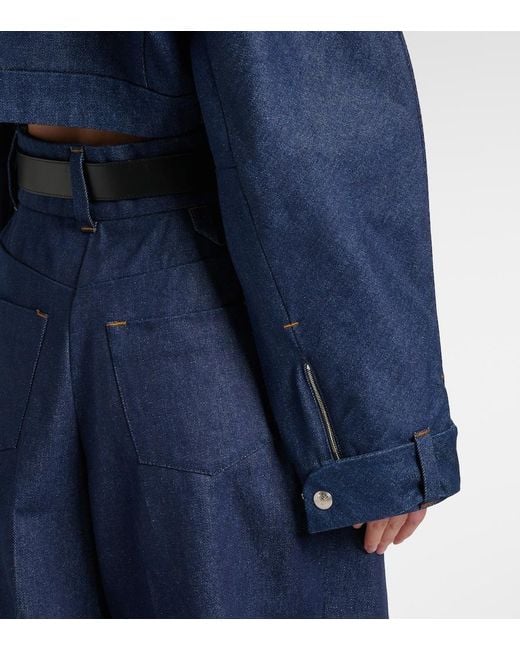 Jacquemus Blue Cropped Indigo Denim Moto Jacket