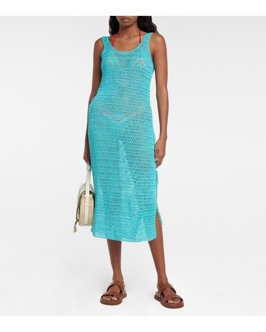 Anna Kosturova Blue Athena Crochet Cotton Midi Dress