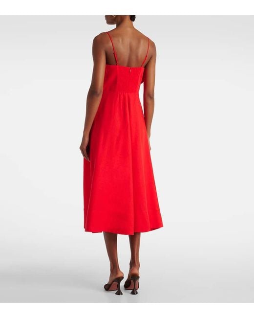 Vestido Midi De Mezcla De Lino Con Aplique Floral Farm Rio de color Red