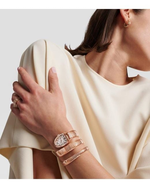 BVLGARI Metallic Uhr Serpenti Tubogas Aus 18Kt Rosegold Mit Diamanten Und Rubellit