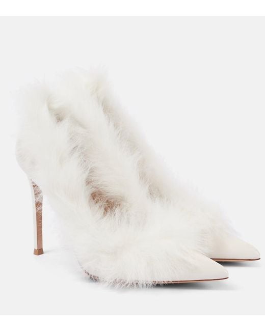 Gianvito Rossi White Jenny Shearling-Trimmed Patent Leather Pumps