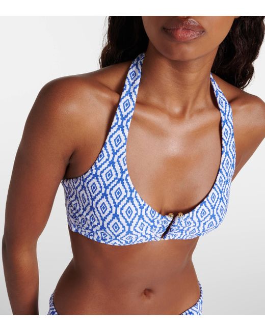 Heidi Klein Blue Sardinia Printed Halterneck Bikini Top