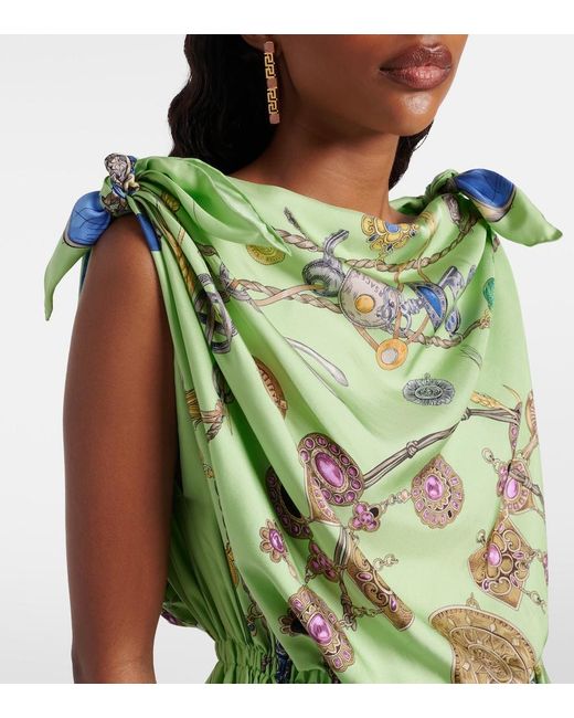 Versace Green Printed Silk Twill Minidress