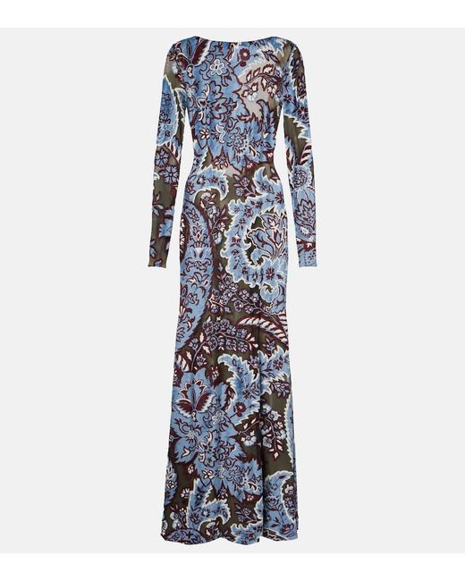 Etro Blue Paisley Crepe Jersey Maxi Dress