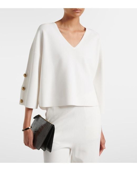 Max Mara White Embellished Crepe Top