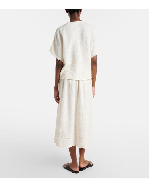 Velvet White Mazie Cotton Gauze Midi Skirt