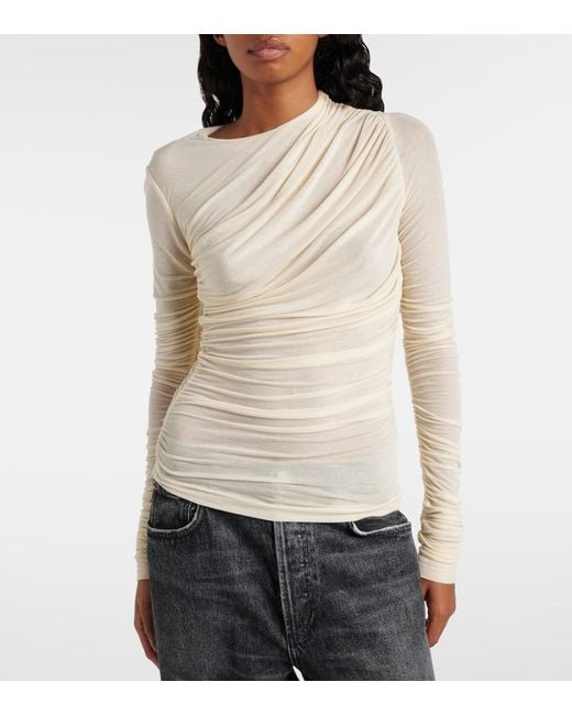 Agolde White Tania Ruched Jersey Top