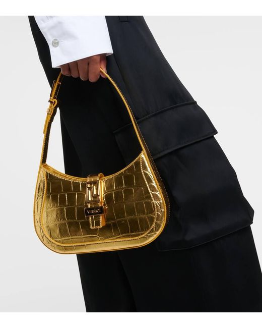 Versace Metallic Greca Goddess Small Croc-effect Shoulder Bag