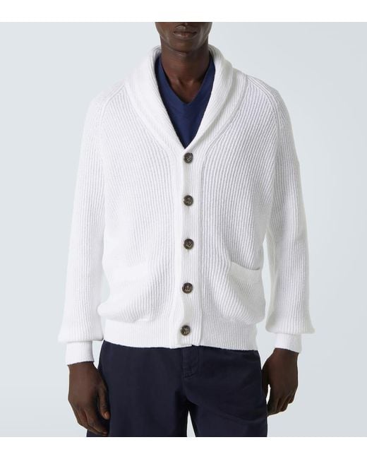 Brunello Cucinelli White Shawl Cardigan for men