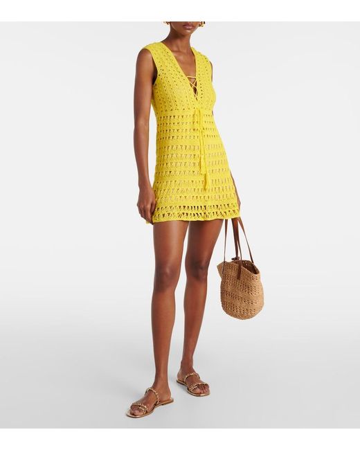Anna Kosturova Yellow Bianca Cotton Crochet Minidress