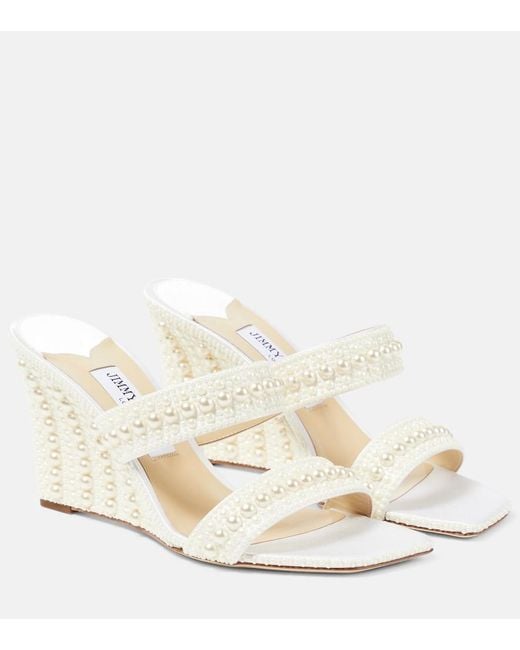 Jimmy Choo Natural Bridal Sacoria 85 Embellished Wedge Mules