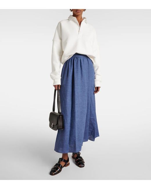 Loro Piana Blue Linen Midi Skirt