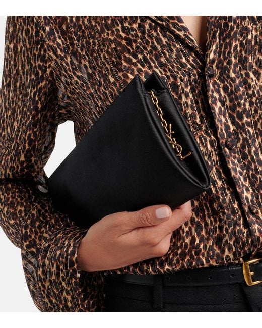 Saint Laurent Black Cassandre Satin Clutch