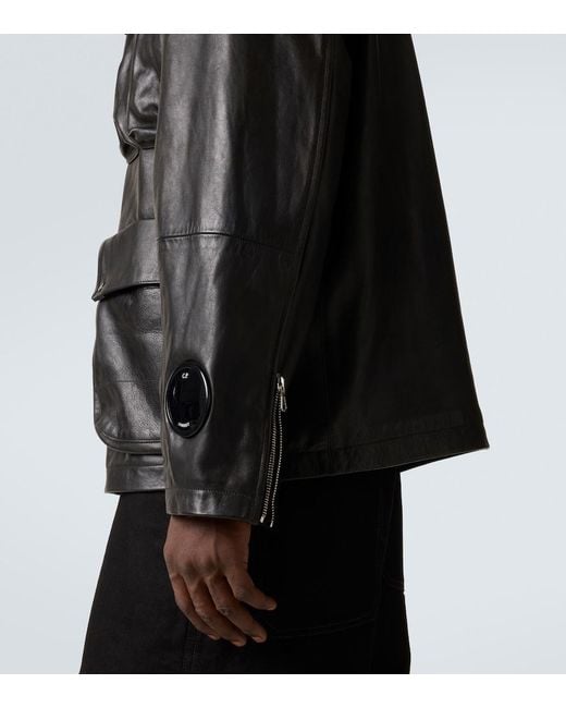 C P Company Black Lens Leather Jacket for men