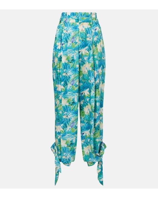 Chloé Blue Floral Silk Balloon Pants