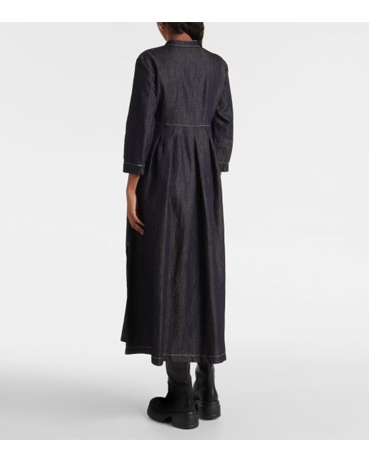 Max Mara Black Autore Pleated Denim Midi Dress