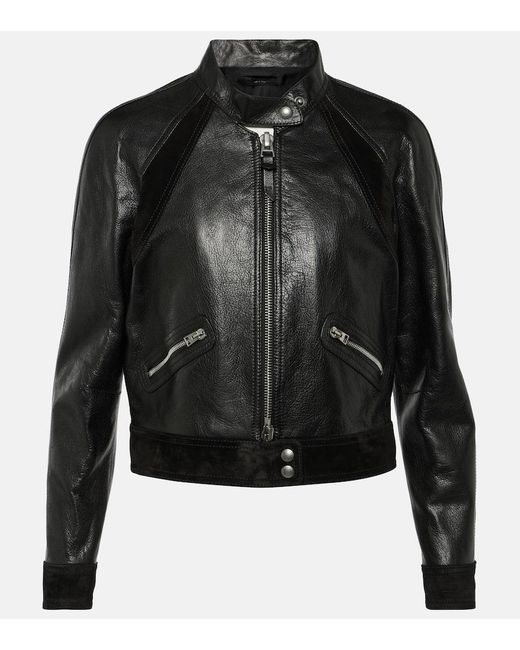 Tom Ford Black Cropped Leather Biker Jacket