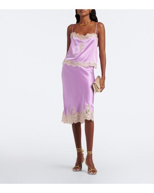 Doen Purple Elowette Lace-Trimmed Silk Slip Skirt