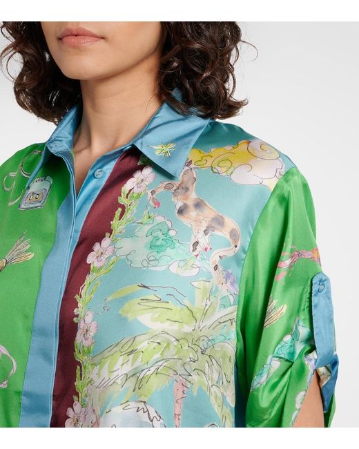 ALÉMAIS Green Daria Printed Silk Satin Shirt
