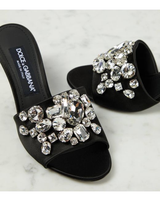 Dolce & Gabbana Black Crystal-embellished Satin Mules