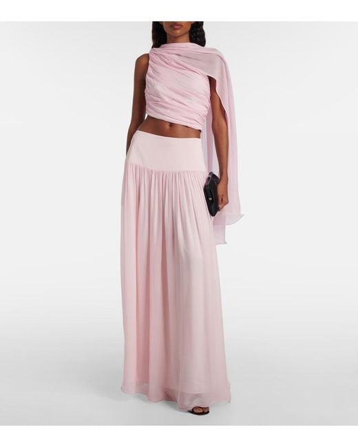 Posse Pink Solene Gathered Scarf-Detail Mesh Top