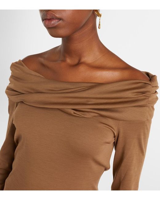 Max Mara Brown Orafo Draped Virgin Wool Top