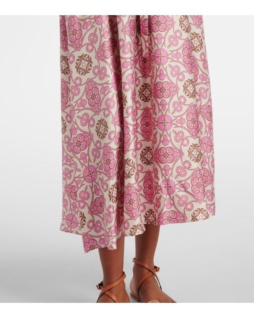 Robe Longue Fulvia Imprimee En Soie Max Mara en coloris Pink