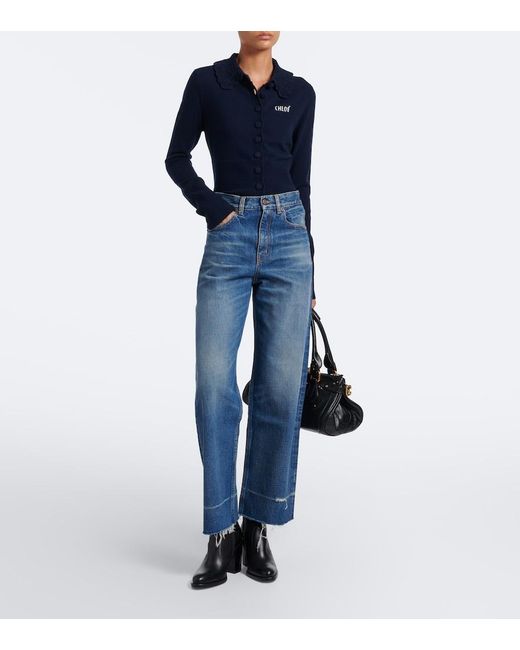 Chloé Blue Logo Wool Cardigan