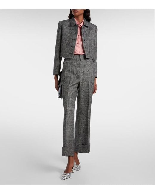 Gucci Gray Cropped-Jacke Aus Wolle