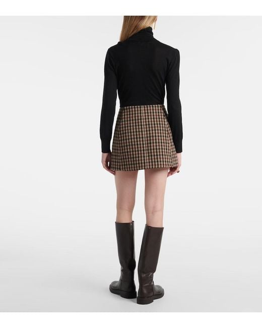 Ganni Brown Checked Wool Wrap Skirt