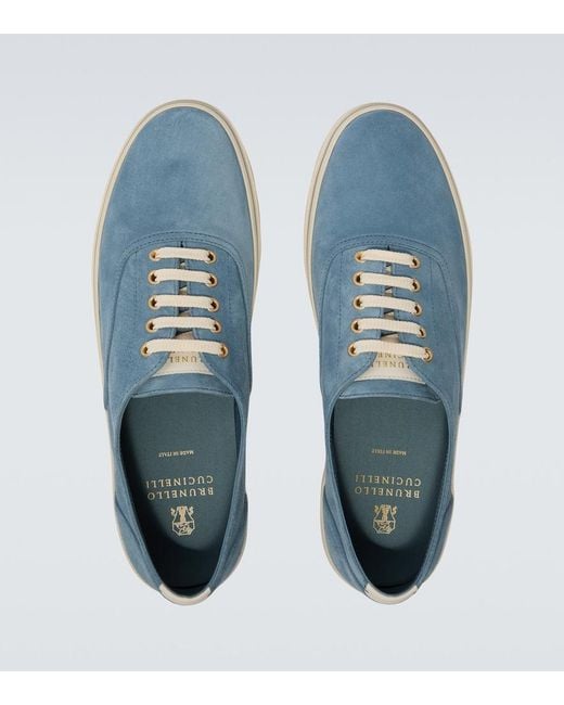 Brunello Cucinelli Blue Suede Sneakers for men