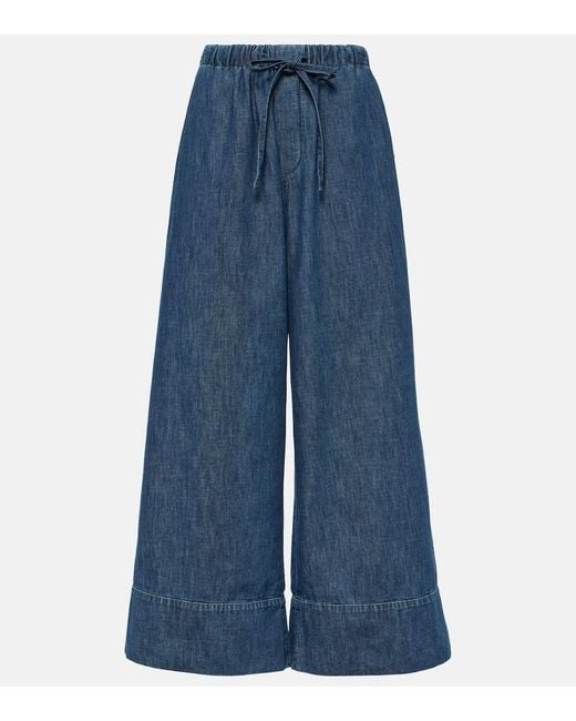 Jeans anchos de chambray de tiro alto Valentino de color Blue
