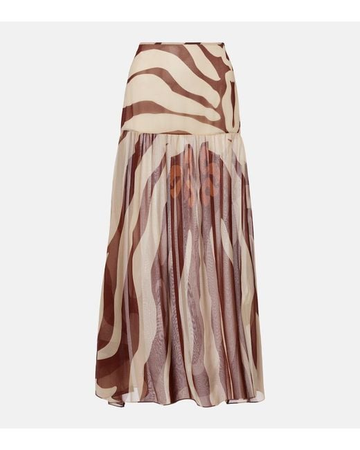 Johanna Ortiz Brown Printed Midi Skirt
