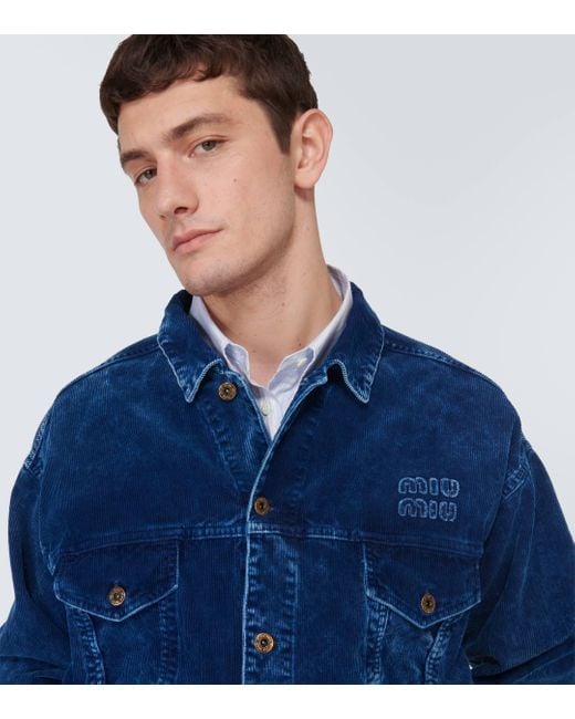 Miu Miu Blue Cotton Corduroy Blouson Jacket for men