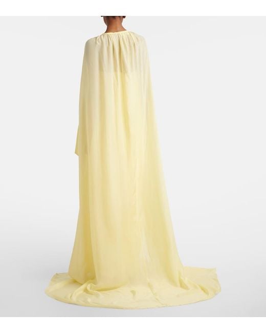 La Fuori Yellow Draped Cape And Gown Set