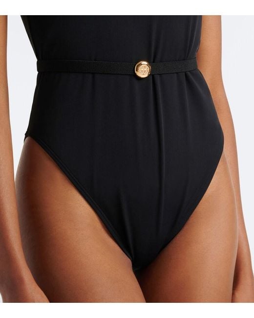 Tory Burch Black Double T Belted Swimsuit