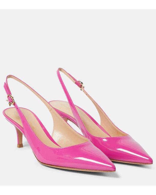 Gianvito Rossi Pink Ribbon Patent Leather Slingback Pumps