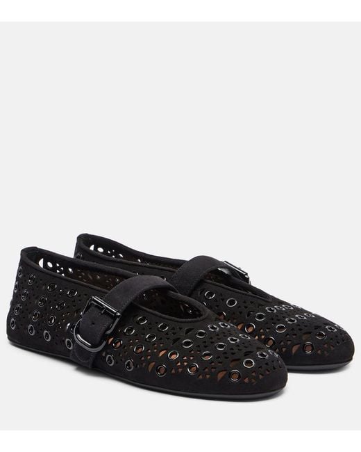 Alaïa Black Verzierte Ballerinas Vienne Aus Veloursleder