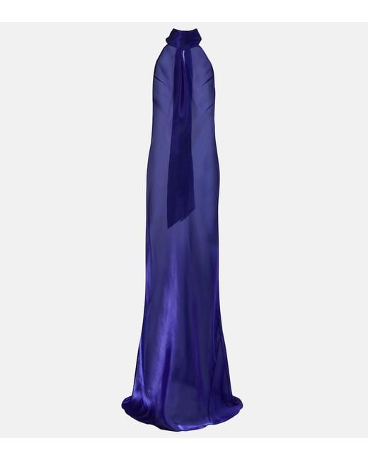 Galvan Blue Sienna Semi-Sheer Organza Gown