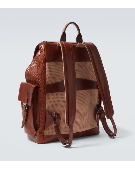 Brunello Cucinelli Brown City Leather Backpack for men