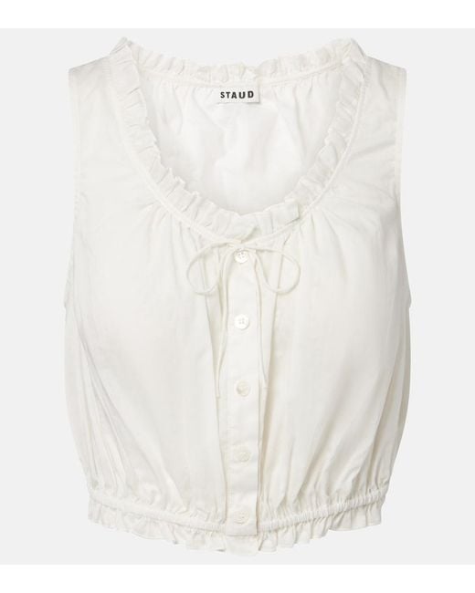 Staud White Sicilia Lace-Trimmed Cotton Voile Top