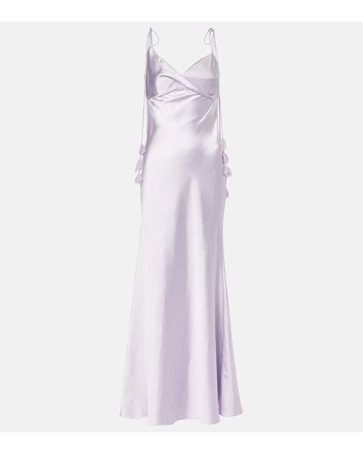 Robe Longue En Satin A Fleurs Self-Portrait en coloris White
